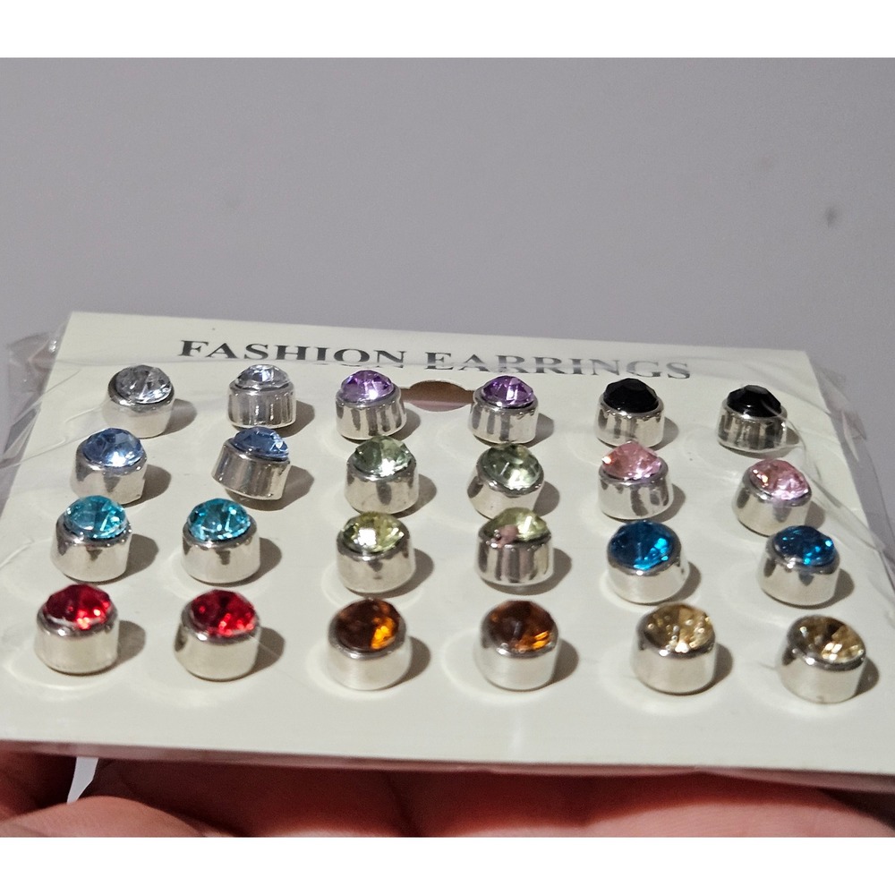 Assorted Multicolor 12 Pairs Earrings Set Silver Tone Plastic Posts 3 packs